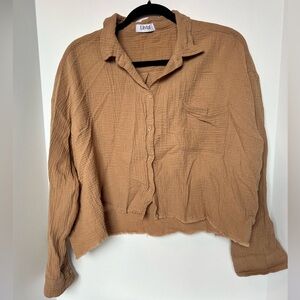 Brown/Tan Linen Button Down Blouse